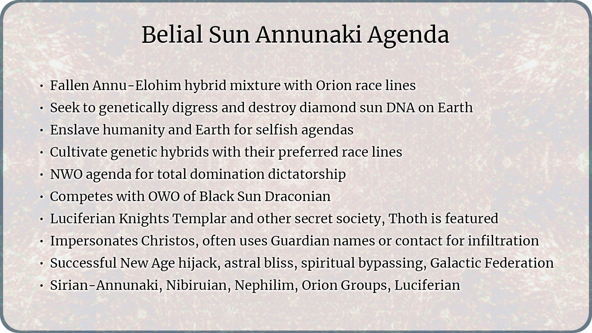Belial Sun Agenda